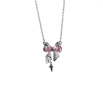 New design bow pink Danburite cross pendant necklace